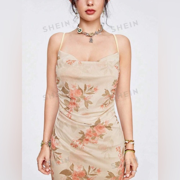 Shein Floral Print Criss Cross Back Dress - Picture 2 of 13
